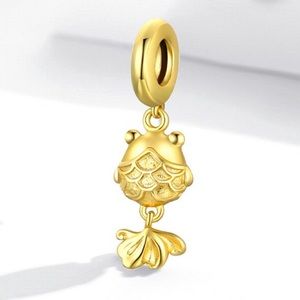 Gold fish Charm For Bracelet, 925 silver + gold plated Charm For Bracelet EUC